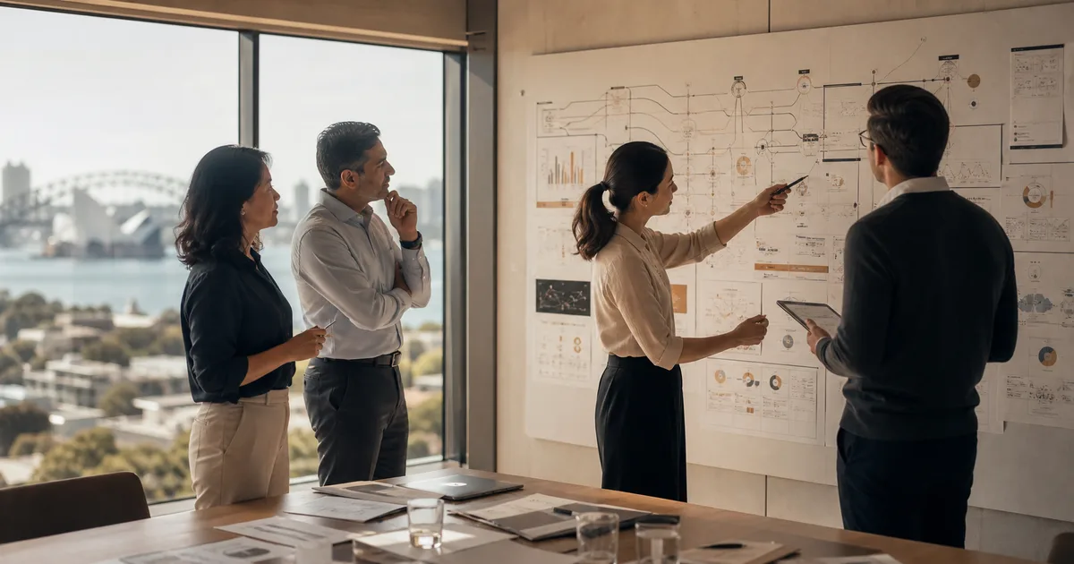 Australian data and AI leaders examining connected and fragmented data flows in Sydney
